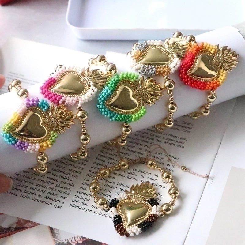 Copper 18K Gold Plated Vintage Style Minimalist Beaded Plating Heart Shape Bracelets