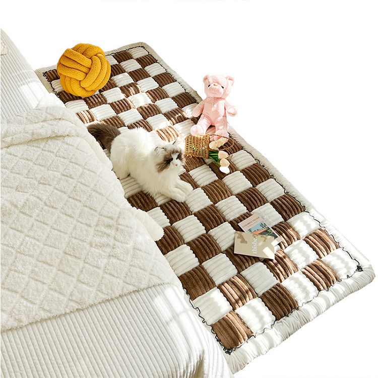 🔥Hot Sale🔥👉🐶Cream-coloured Large Plaid Square Pet Mat Bed Couch Cover🐱