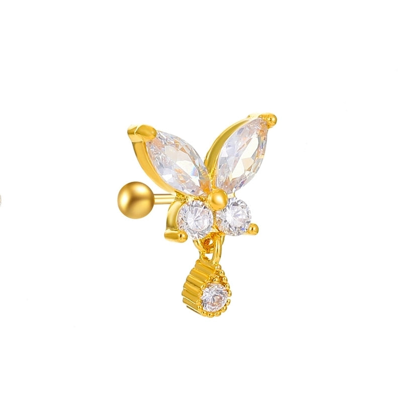 Vintage Micro-set Zircon Butterfly Flower Feather Heart Copper Screw Earrings