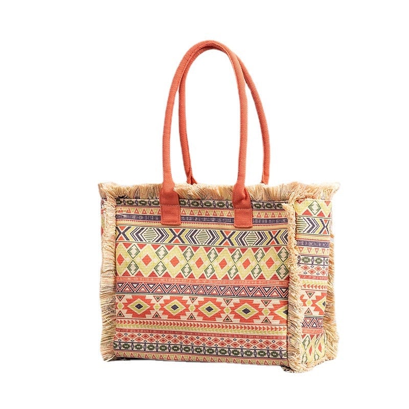 Women's Large All Seasons Polyester Cotton Color Block Classic Style Square Zipper Tote Bag