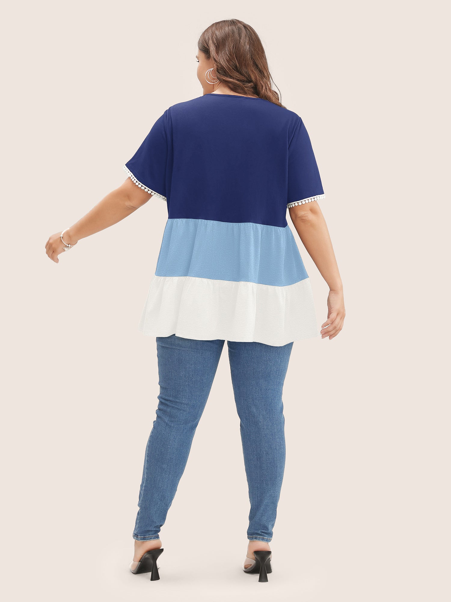 Colorblock Contrast Ruffle Tiered T-shirt