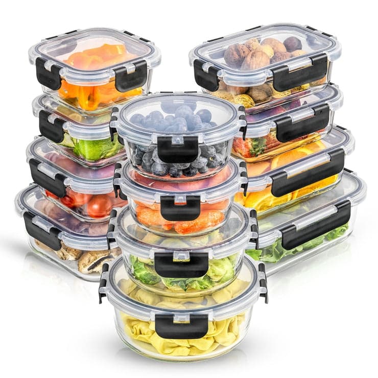 12 Piece Glass Food Storage Containers Set with Airtight Lids