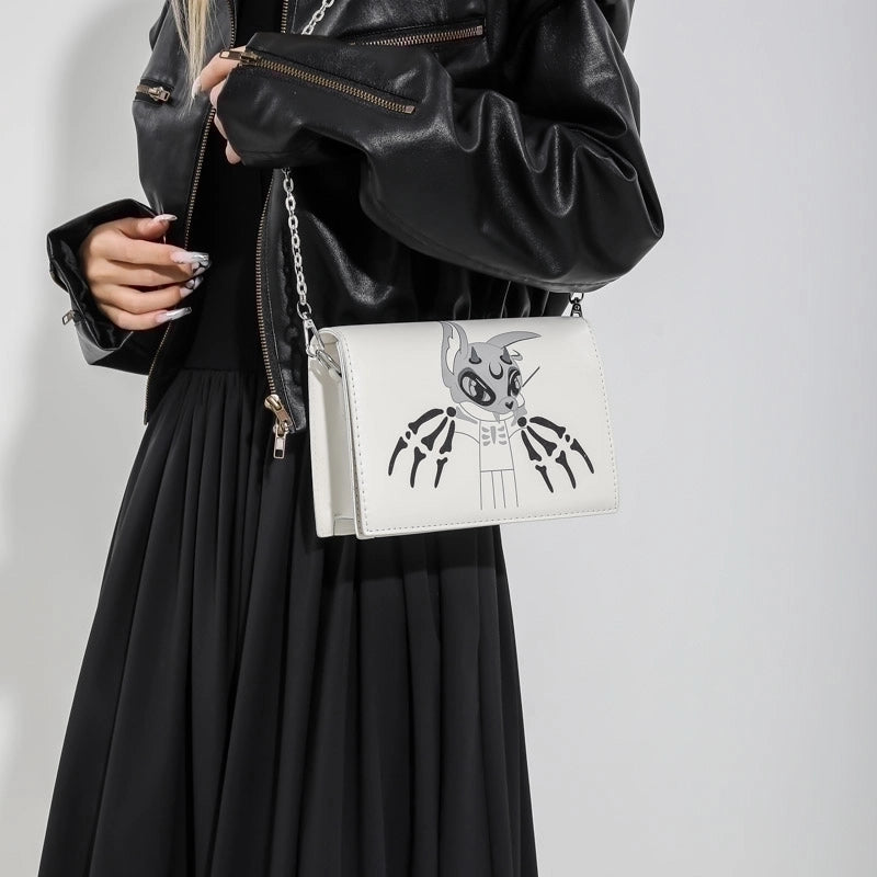 Women's Pu Leather Portrait Animal Letter Vintage Style Punk Maximalism Sewing Thread Square Hidden Buckle Flip Cover Crossbody Bag