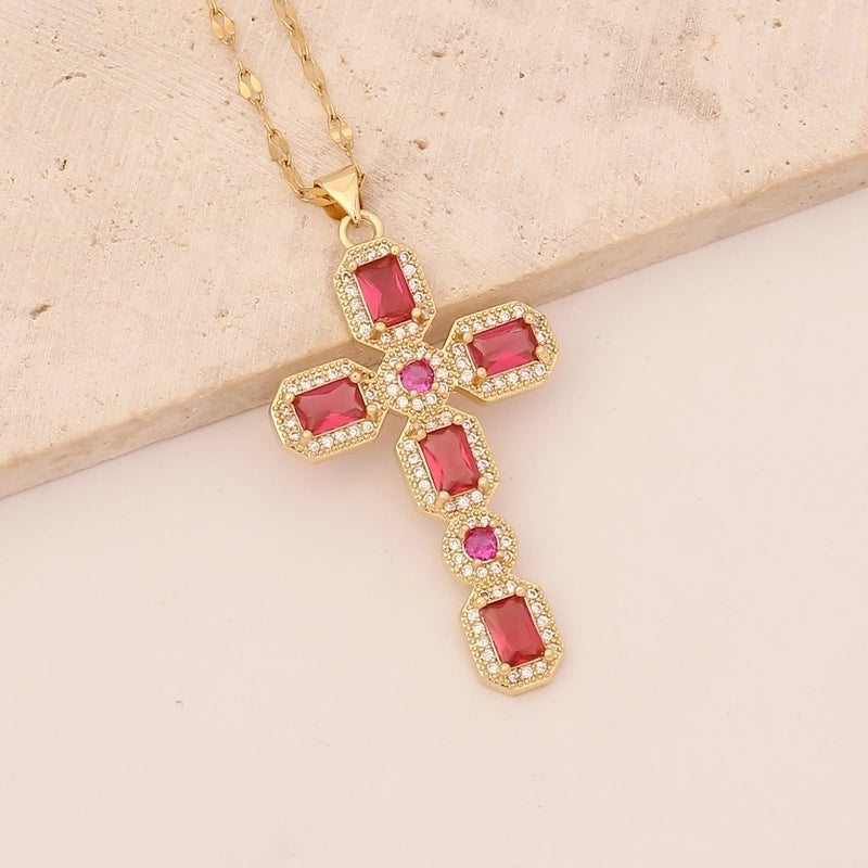 Hip-hop Cross Copper Inlaid Zircon Necklace