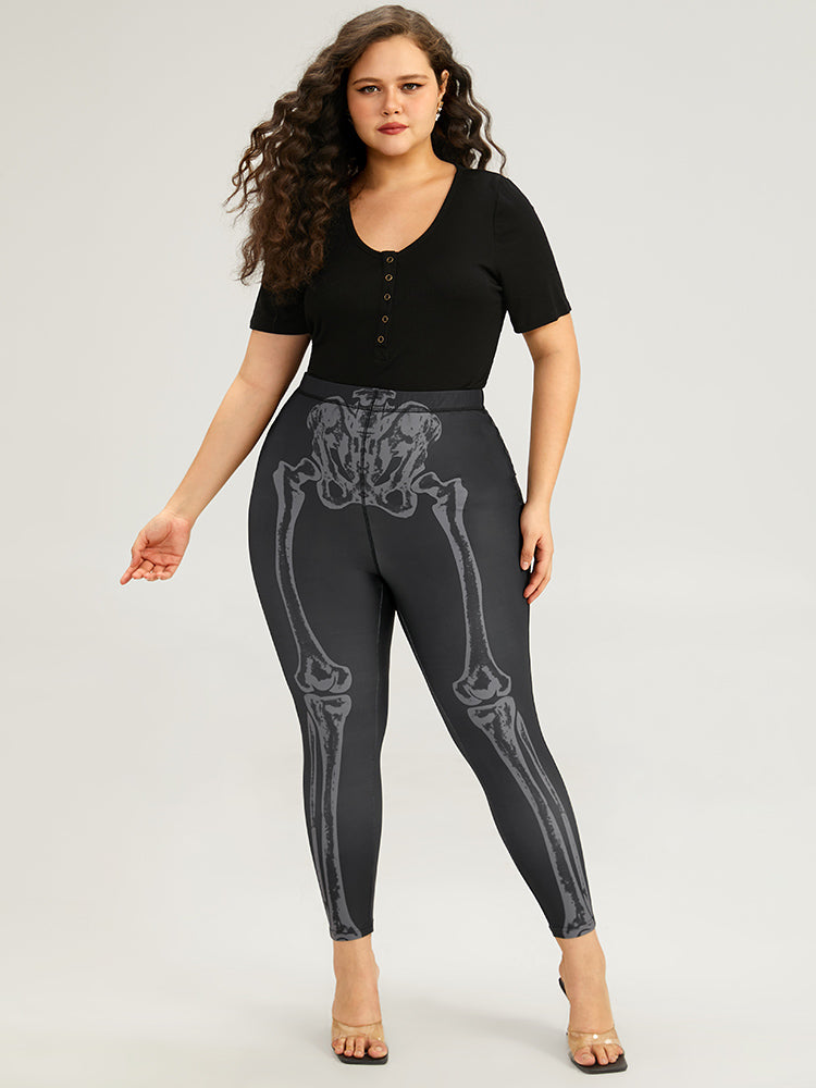 Halloween Skull Print High Rise Skinny Leggings