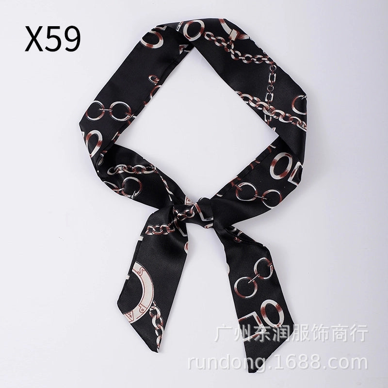 Silk Scarf Long Beveled Small Silk Scarf Double-layer Hair Belt Ribbon Decoration Tie Bag Hand Gift Box Silk Scarf