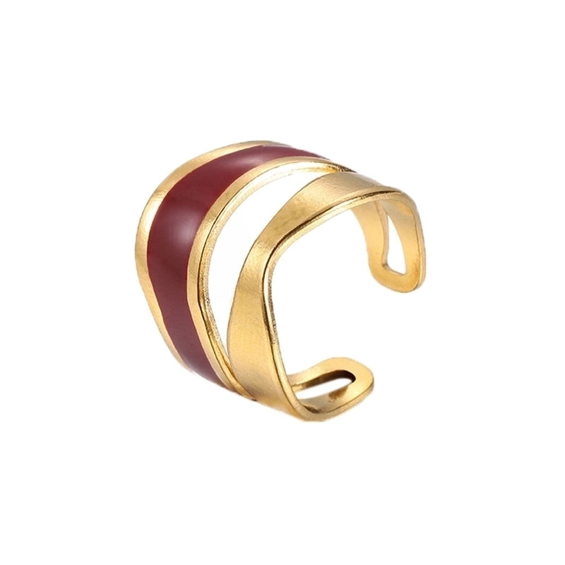 Vintage Style Color Block Stainless Steel 18K Gold Plated Plating Open Rings