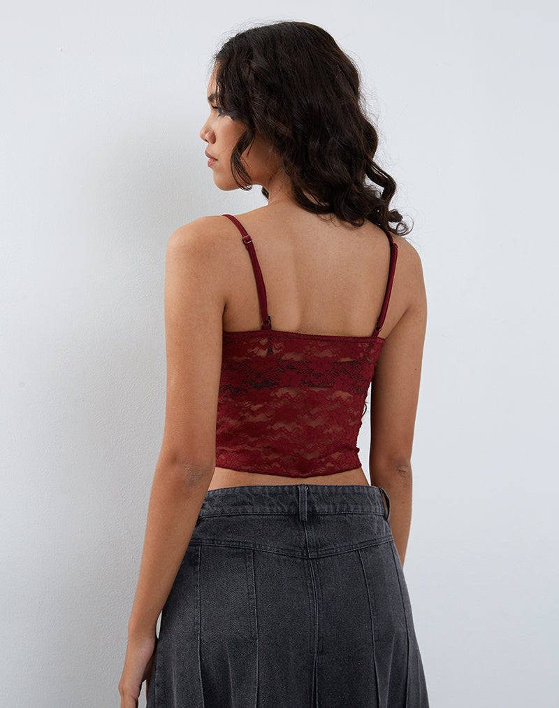 Halusi Unlined Lace Cami Top in Maroon