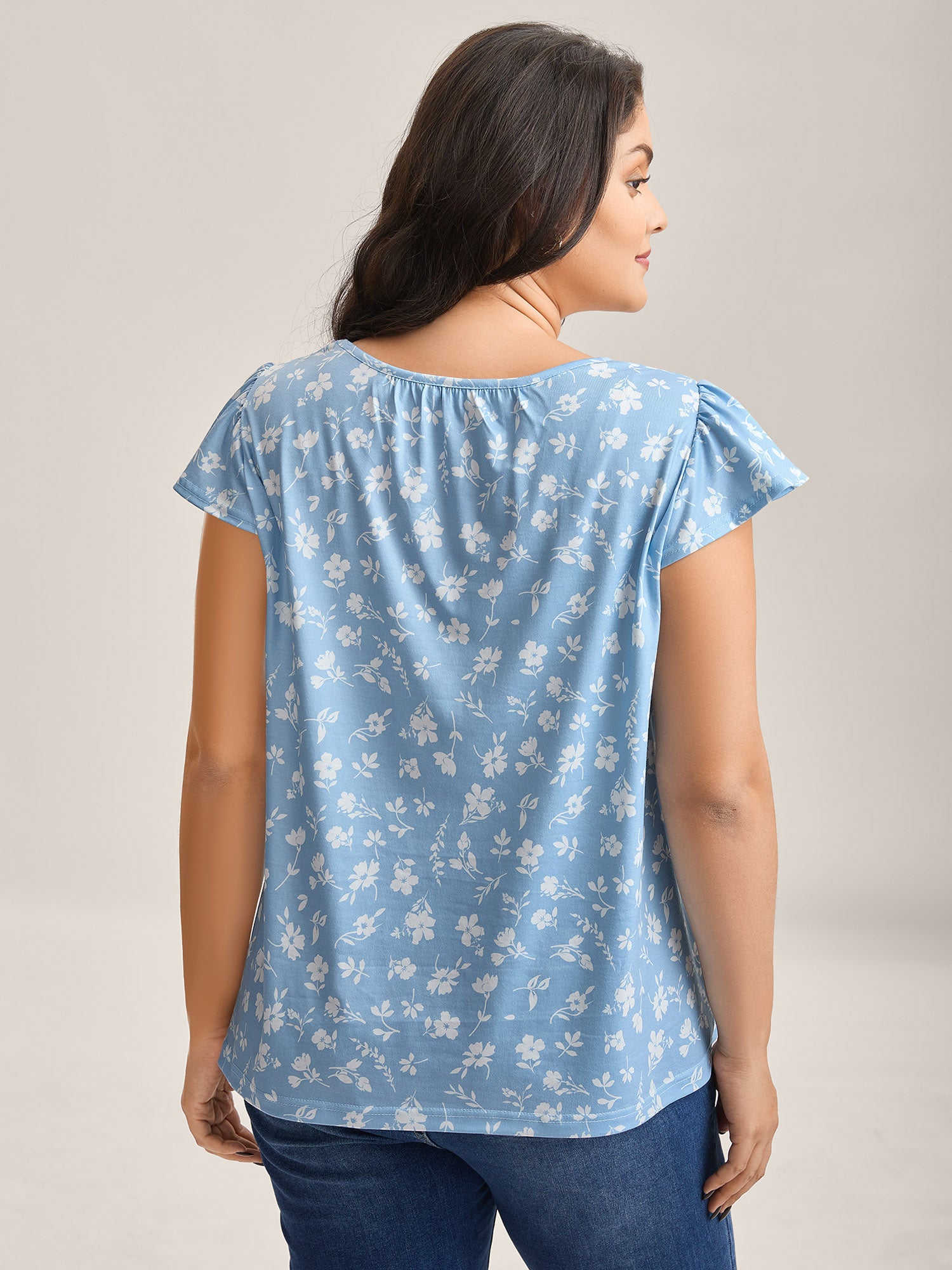 Floral Print Flutter Sleeve Relaxed Top