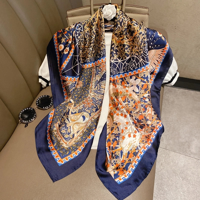 Women's IG Style Elegant Stripe Flower Chains Print Satin Printing Silk Scarf
