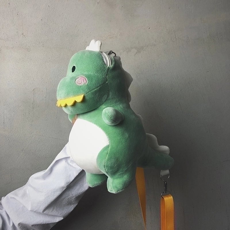 Women's Small Plush Dinosaur Cute Zipper Shoulder Bag Phone Wallets Crossbody Bag