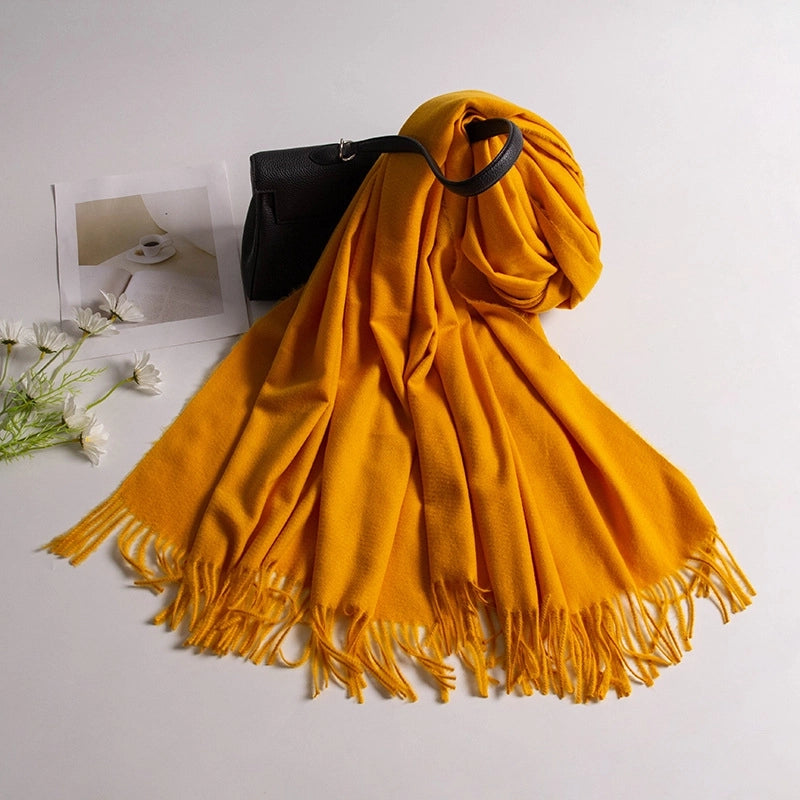 Autumn And Winter New Annual Meeting Cashmere Scarf Women's Tassel Shawl Padded Scarf Warm Solid Color Scarf