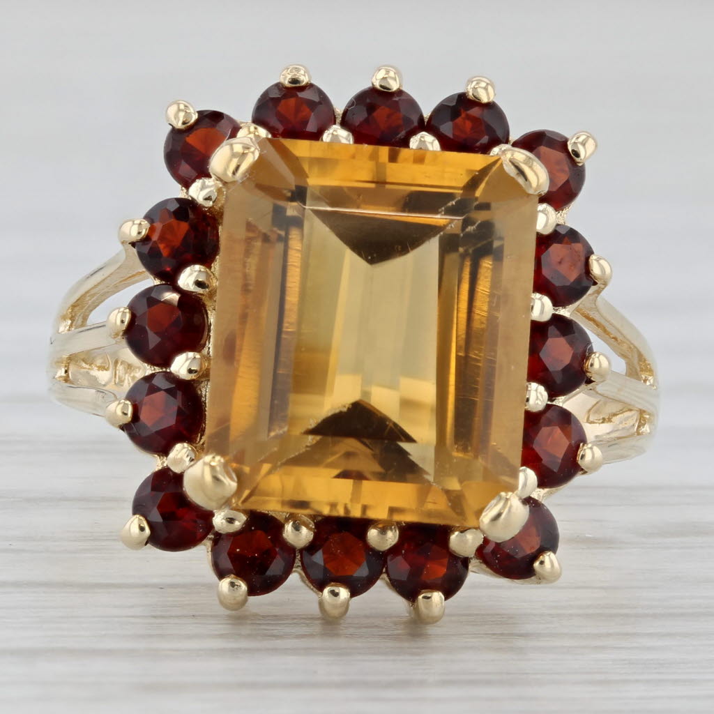 7.25ctw Citrine Garnet Halo Ring 10k Yellow Gold Size 8 Cocktail