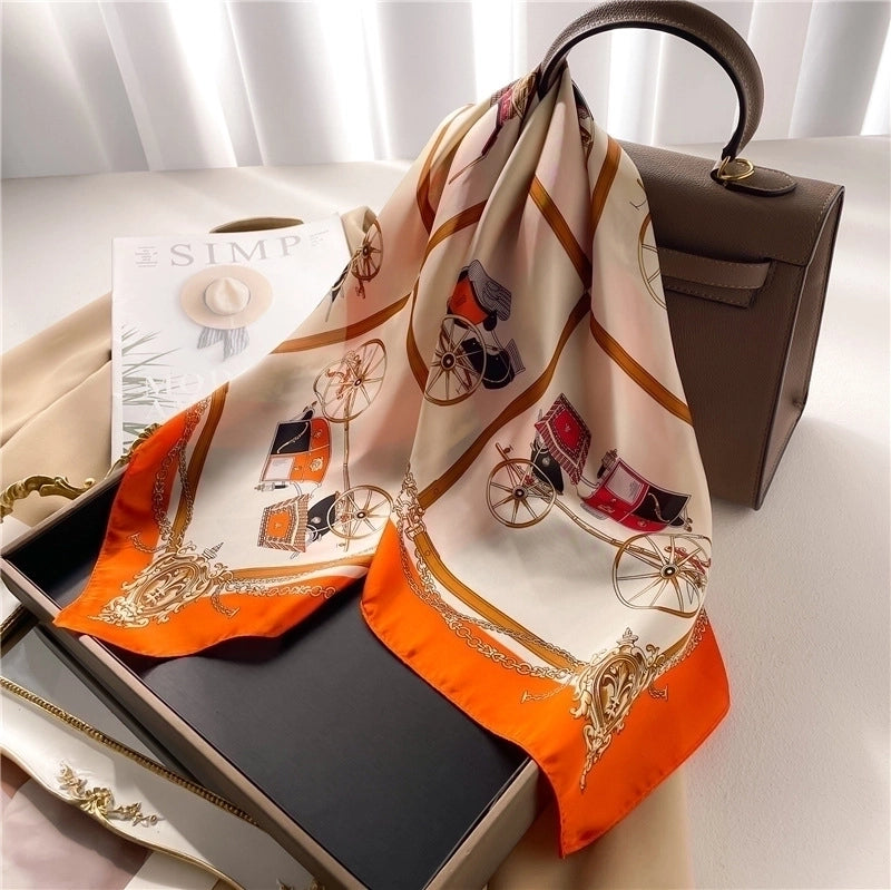 Women's Elegant Minimalist Color Block Polyester Printing Silk Scarf