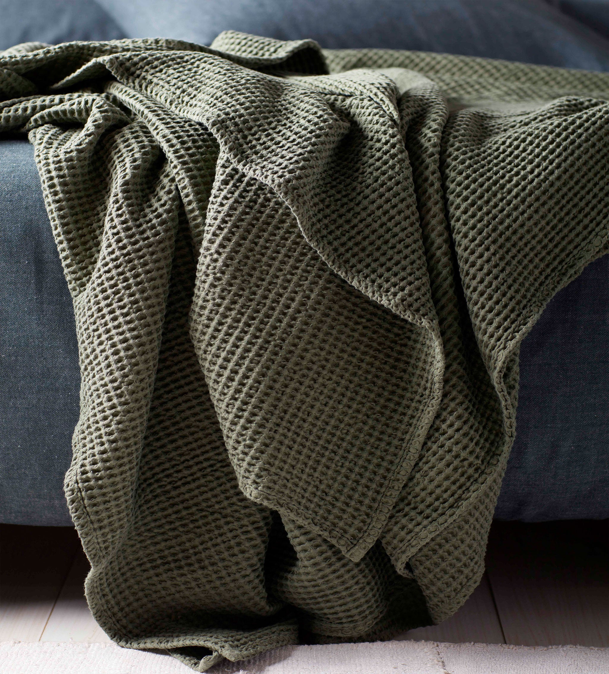 Olive Green Big Waffle 100% Cotton Throw