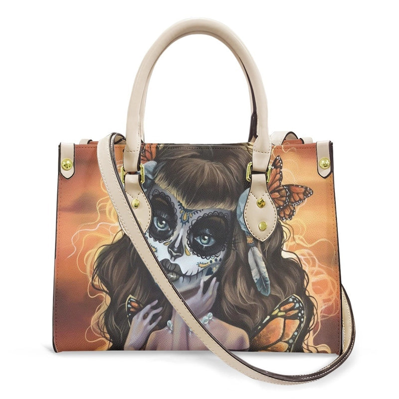 Halloween Women's Medium Pu Leather Human Floral Streetwear Square Hook Loop Customized Tote Bag