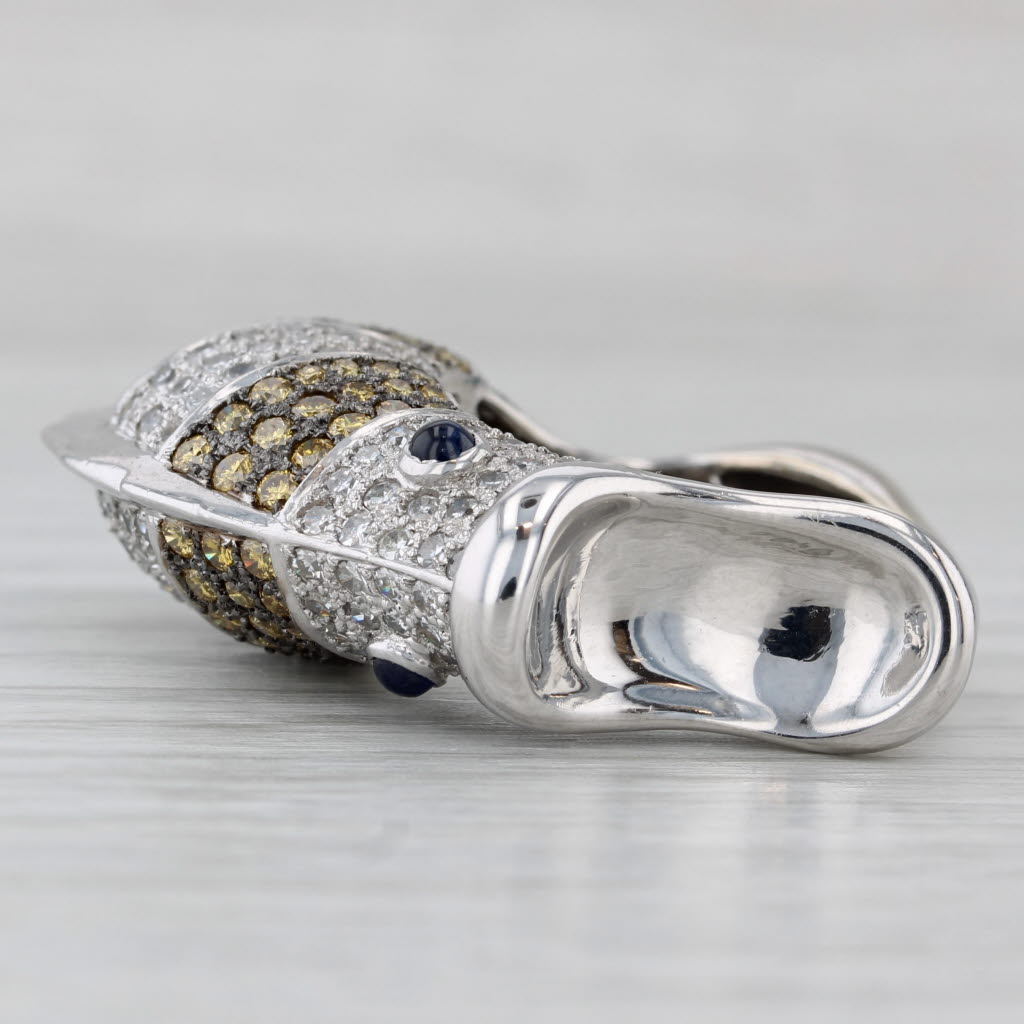 2.44ctw Yellow White Diamond Sapphire Fish Ring 18k White Gold Size 7.75