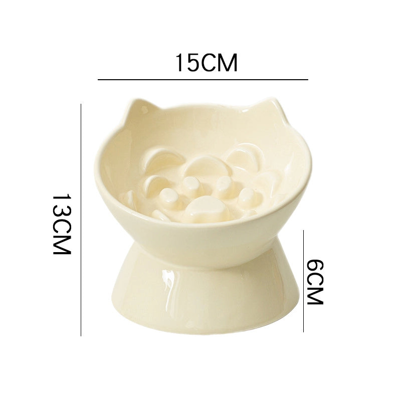 Cat Bowl Ceramic High Foot Slow Food Anti-choking Neck Protection Anti-spilt Pet Cat Dog Rice Bowl Cat Food Cat Food Basin
