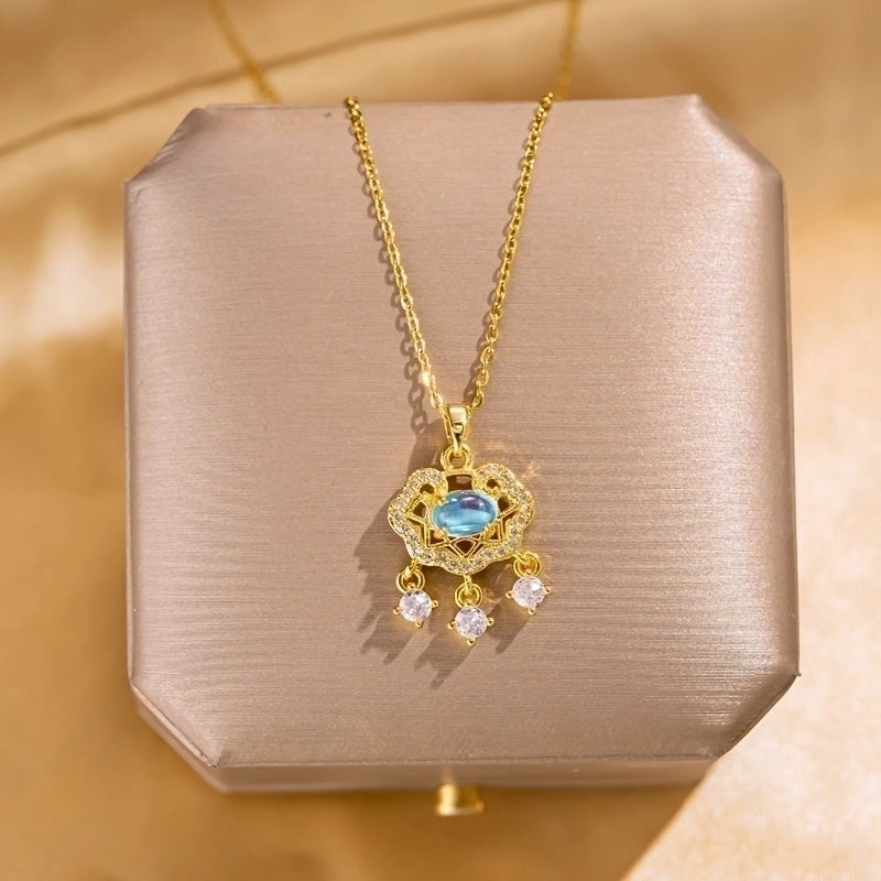 Elegant Lady Streetwear Geometric Flower Butterfly 304 Stainless Steel Acrylic Zircon 18K Gold Plated Inlay Pendant Necklace
