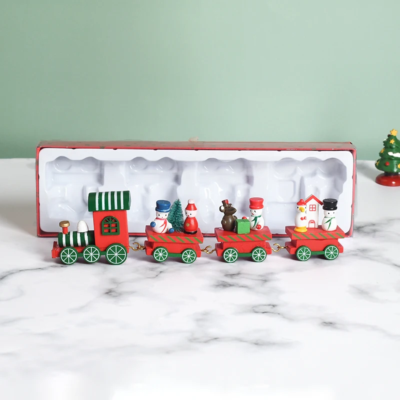 New Mini Wooden Train Sets  Christmas Decoration Ornament Kids Toy Train for Home Decoration