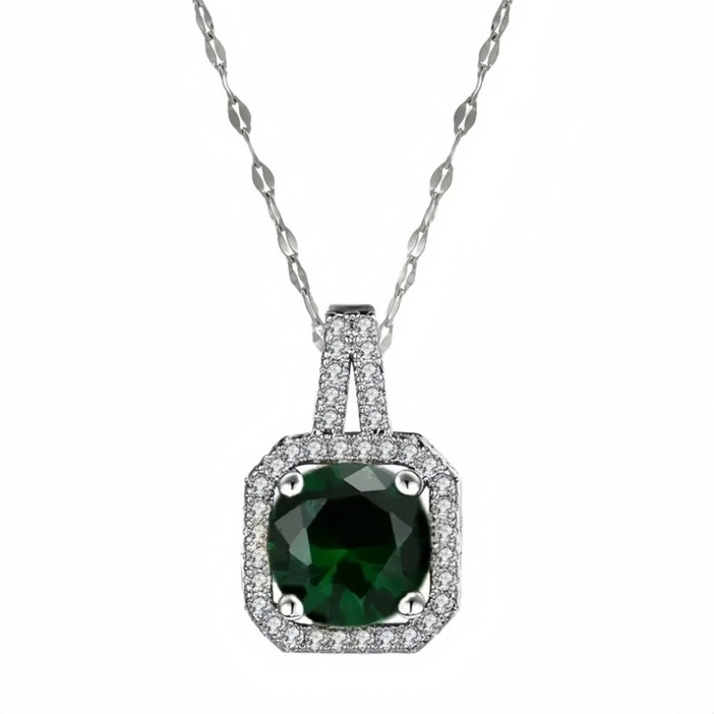201 Stainless Steel White Gold Plated Gold Plated Classic Style Plating Inlay Square Glass Zircon Pendant Necklace