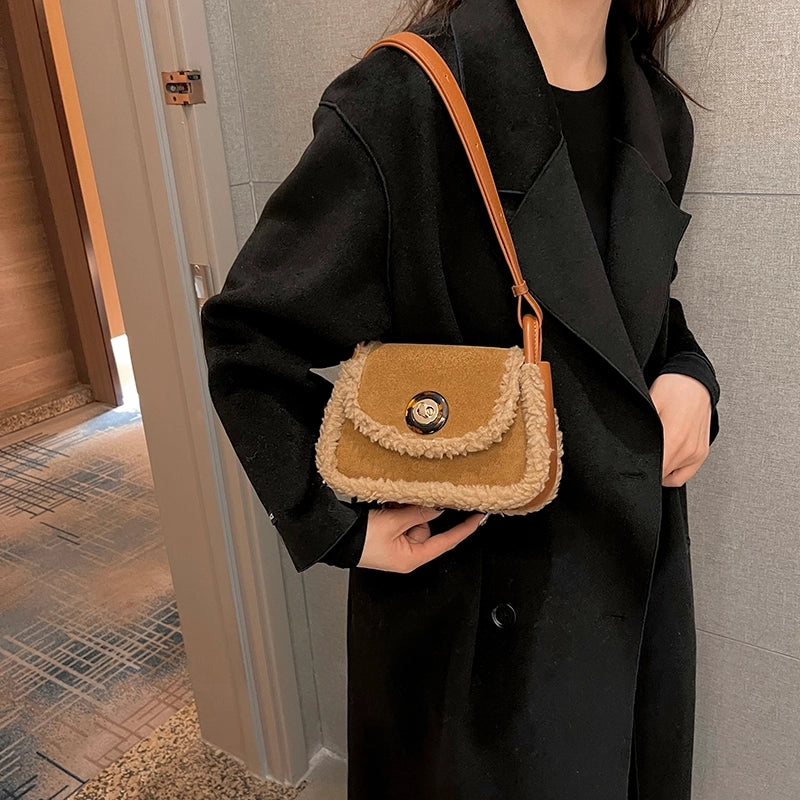 Women's Pu Leather Suede Solid Color Basic Classic Style Sewing Thread Square Flip Cover Fashion Backpack