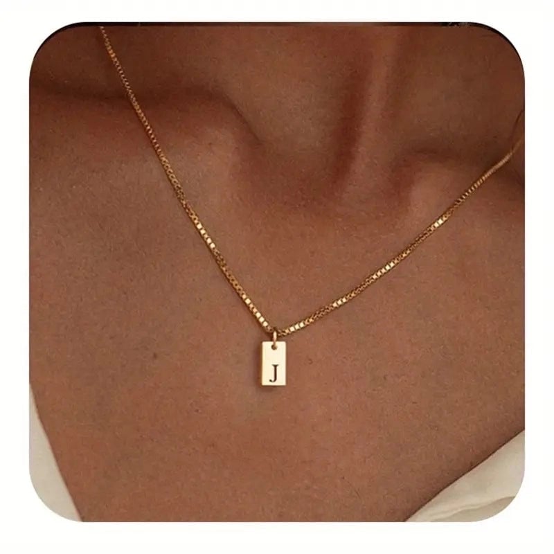 Titanium Steel Minimalist Letter Rectangle Plating Pendant Necklace