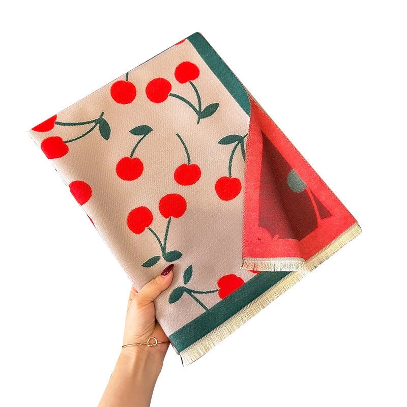 Women's Sweet Cherry Imitation Cashmere Scarf