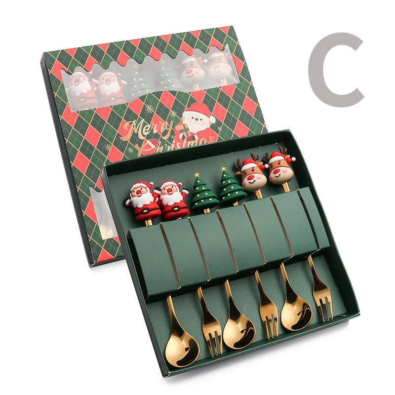 Christmas Cute Christmas Tree Santa Claus Star 304 Stainless Steel PVC Tableware 1 Piece