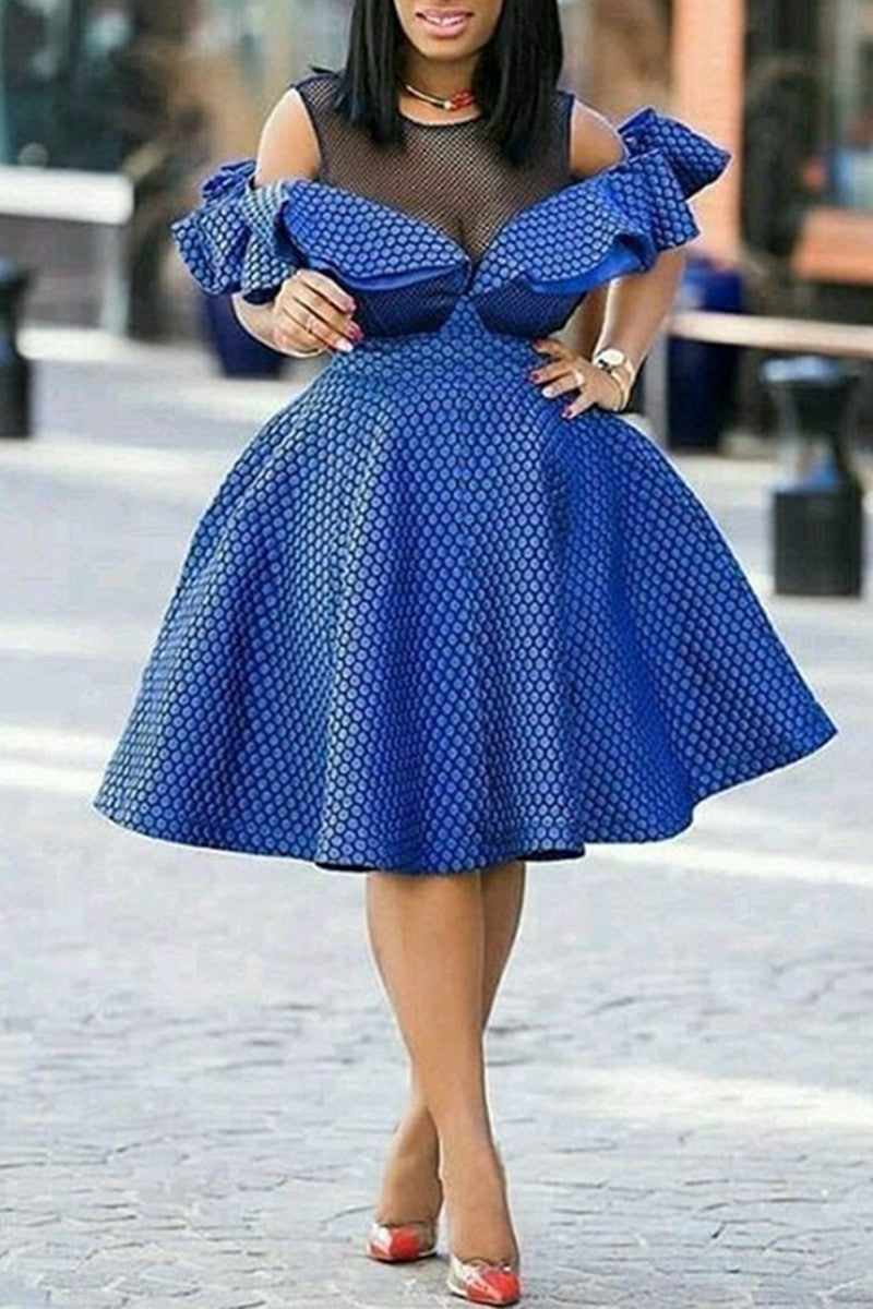 Fashion Casual Patchwork See-through O Neck A Line Dresses