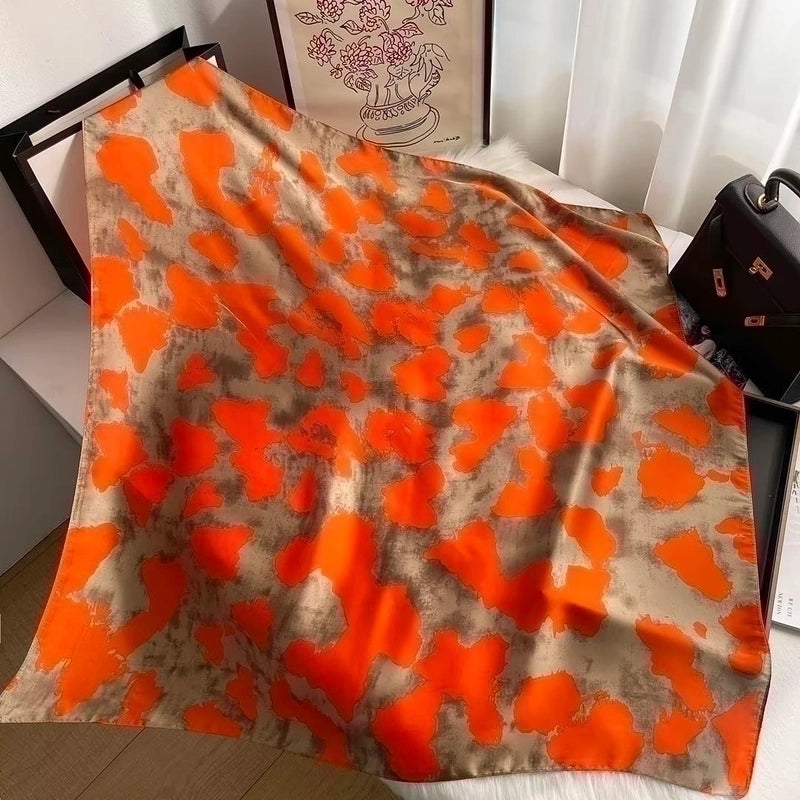 Women's Elegant Sweet Minimalist Color Block Satin Printing Floral Silk Scarf