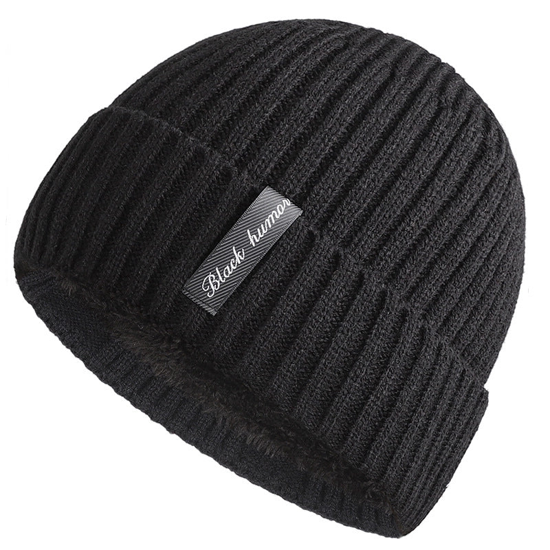 Autumn And Winter New Men's Style Knitted Hat Plus Velvet Padded Scarf Two-piece Warm Knitted Hat