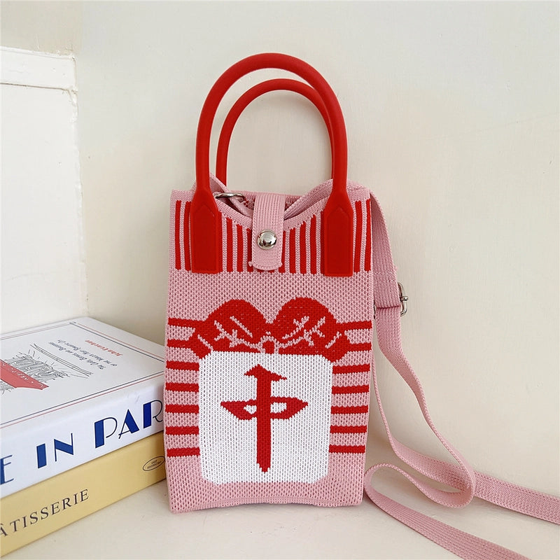Women's Small Knit Cat Vintage Style Classic Style Bucket Buckle Handbag