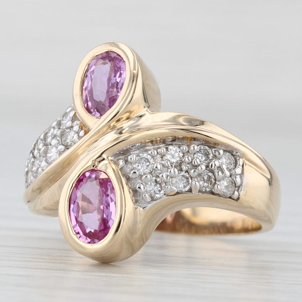 1.46ctw Pink Sapphire Diamond Bypass Ring 14k Yellow Gold Size 7