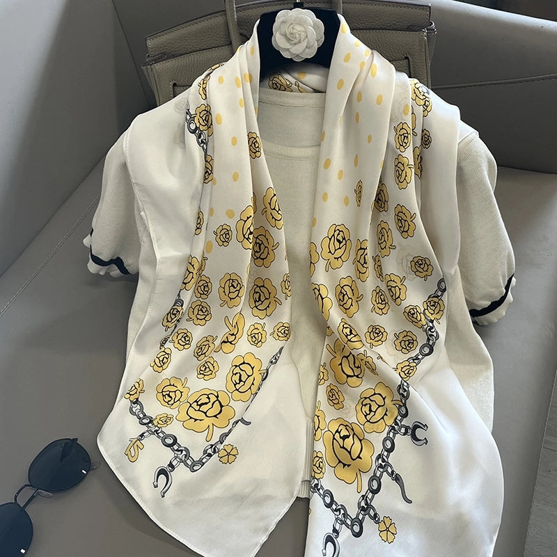 Women's Elegant Vacation Stripe Flower Polyester Silk Scarf