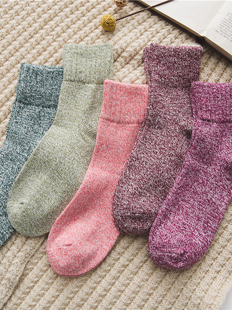 Retro Solid Color Thickened Warm Wool Socks