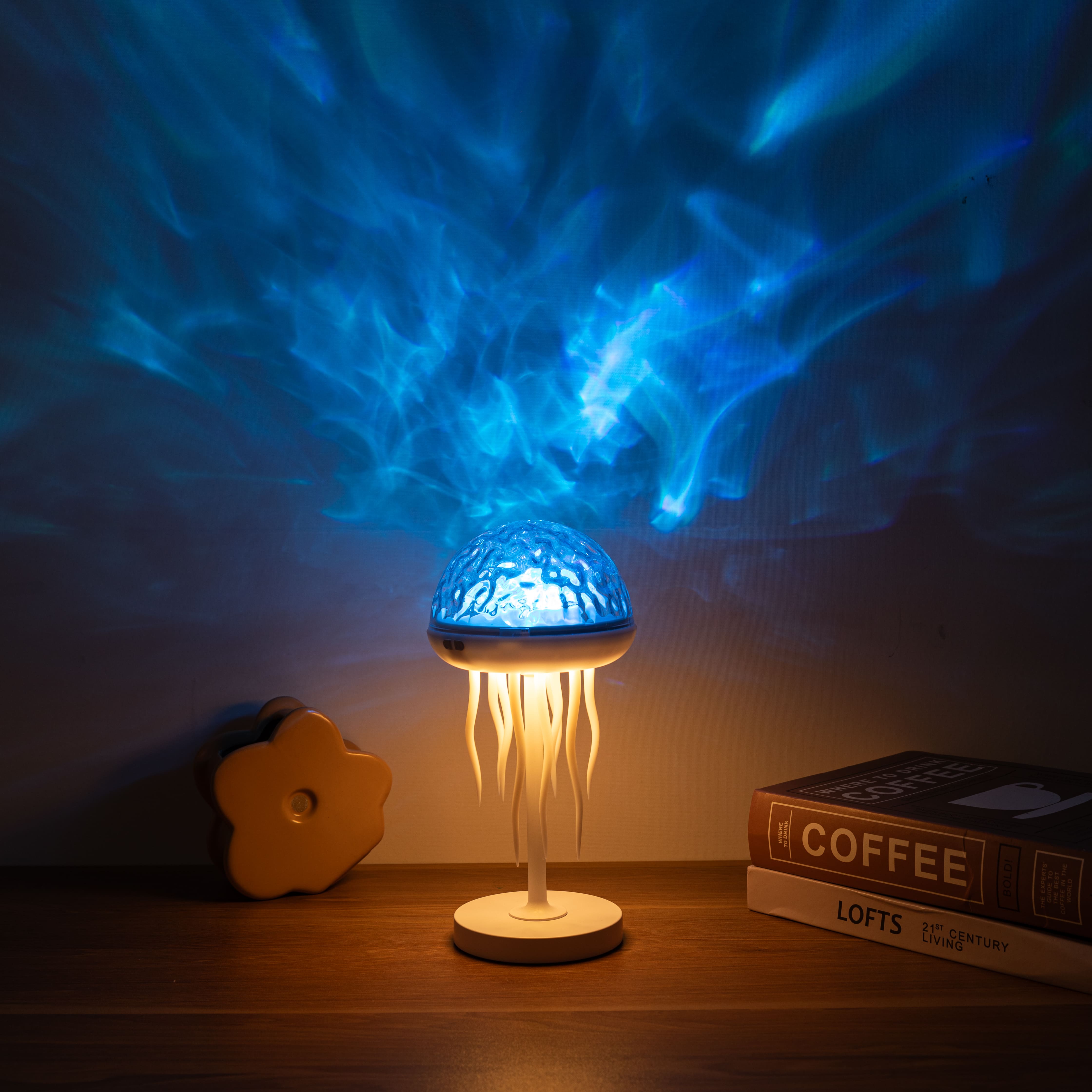 Jellyfish Wave Projector Lamp 7-Color LED Night Light with Moving Tentacles Water Ripple Effect for Relaxation