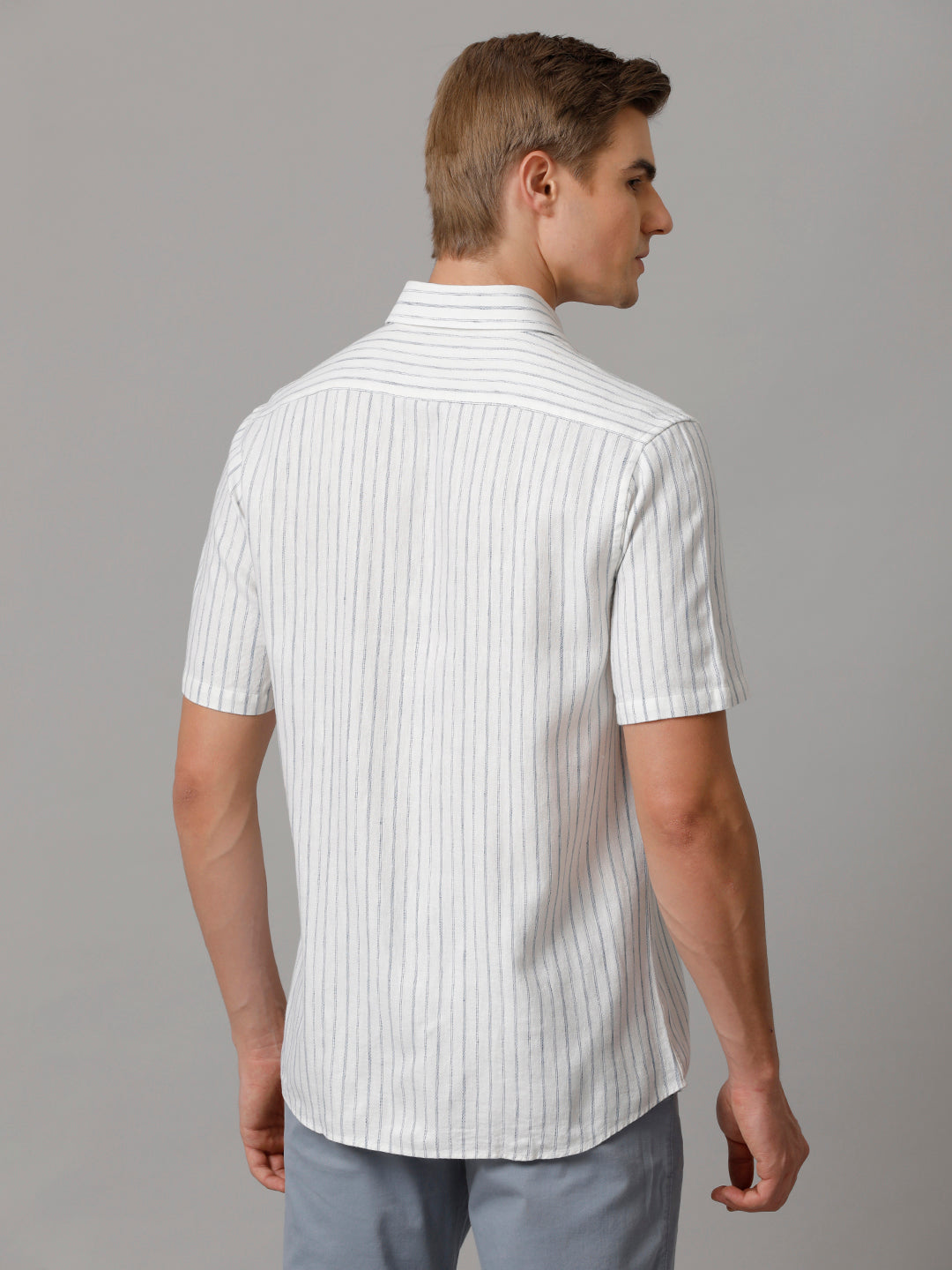 Men Stripes Casual White Shirt (LAINE)