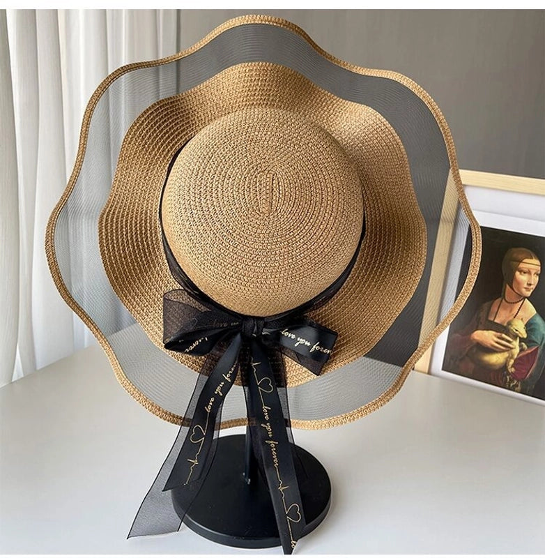 Straw Hat Women's Summer Beach Seaside Travel Sunshade Holiday Sunscreen Big Hat Brim Big Rim Cool Hat  Sun Hat