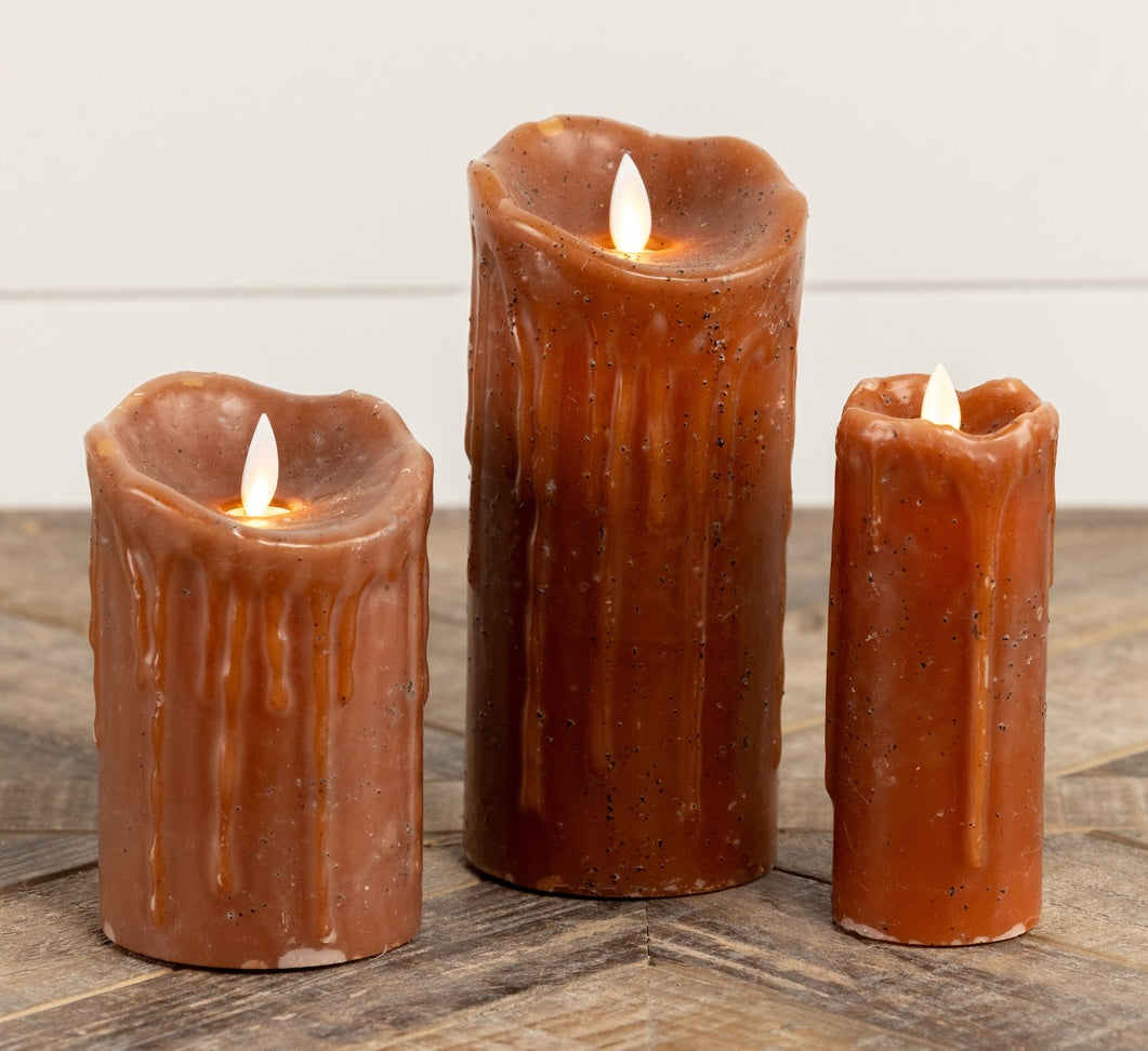 Farmhouse Candle with Flickering Flame. Ginger Brown