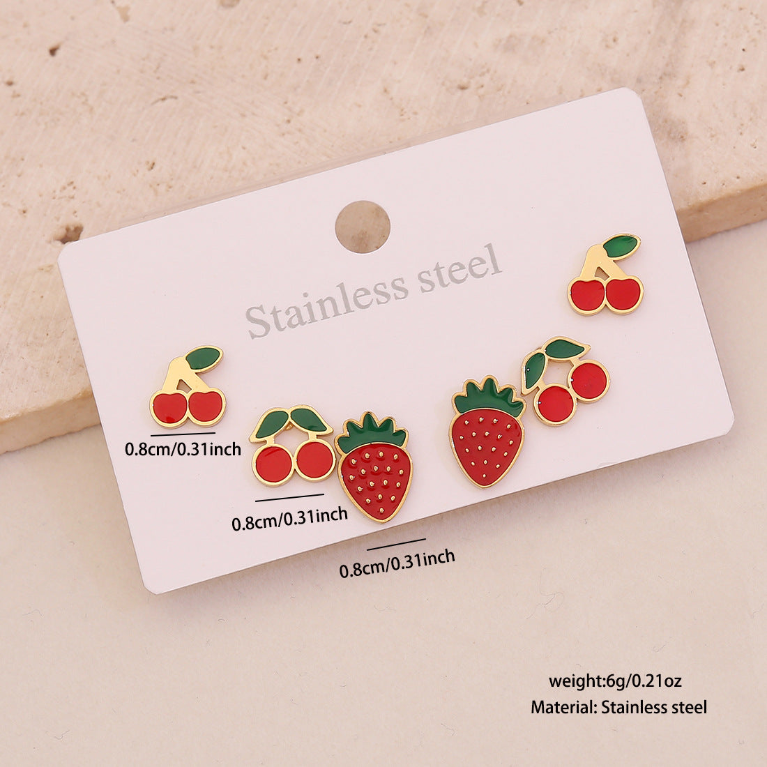 3 Pairs Of Cherry Strawberry Earrings Cute Stainless Steel Earrings For E623