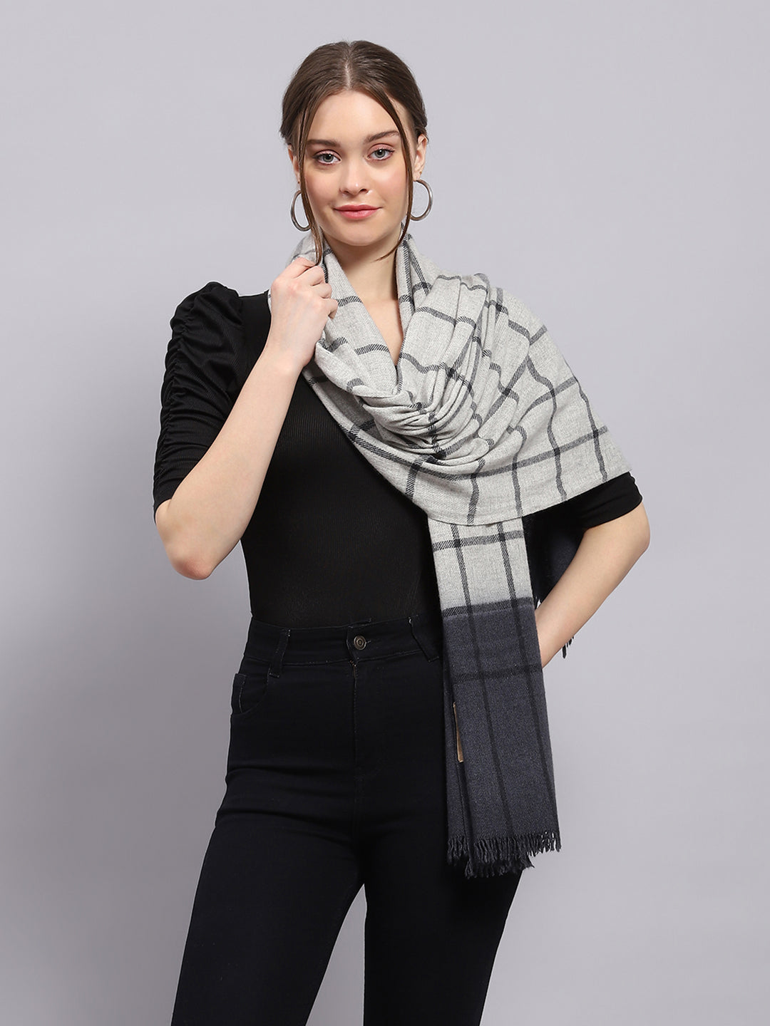 Women Grey Check Stole