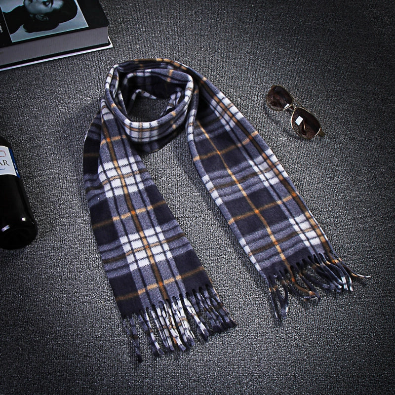 Autumn And Winter Warm Fleece-lined Special Offer Men's Children's Classic Black And White Plaid Scarf Gift Men's Scarf