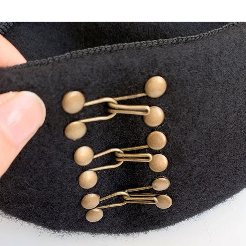 Women's Basic Retro British Style Solid Color Metal Button Eaveless Beret Hat