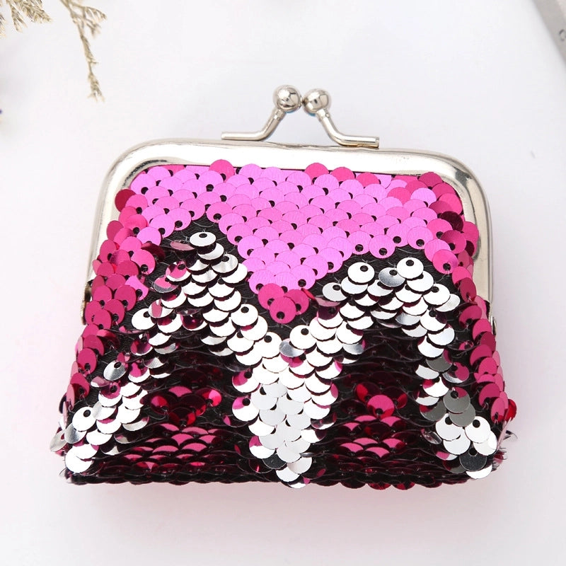 Women's Solid Color Pu Leather Sequins Zipper Coin Purses