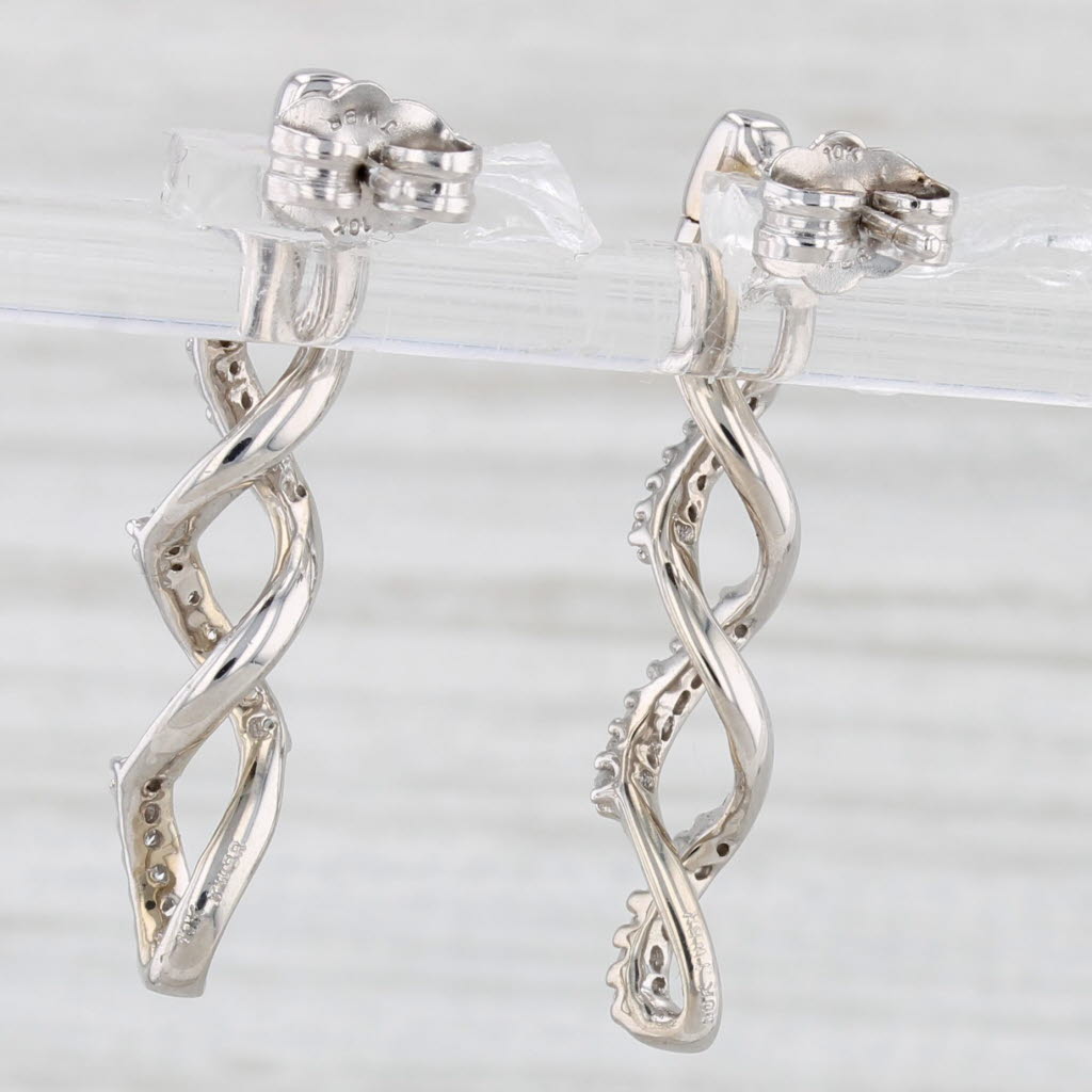 0.10ctw Diamond Journey Spiral Earrings 10k White Gold Drops