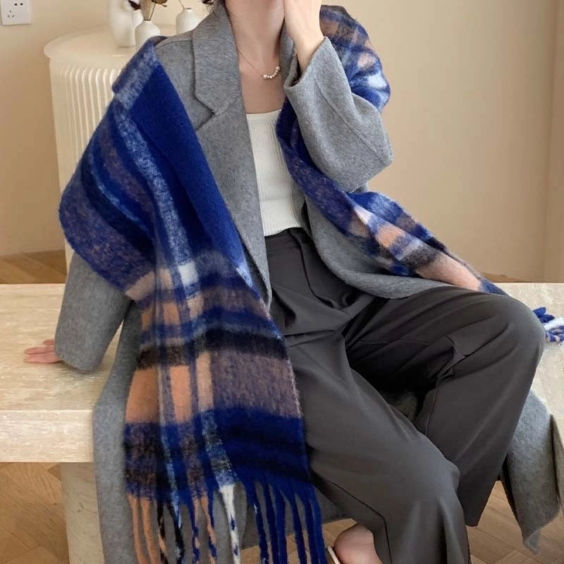 Popular Spring And Winter AC Scarf Warm Thickened Color Plaid Scarf Scarf Shawl Fashionable Western Style Outer Wear