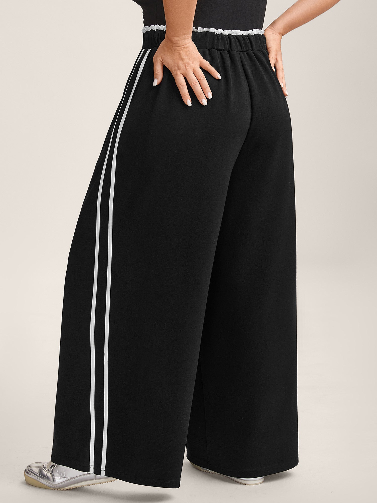 Contrast Lines Drawstring Wide-Leg Pants