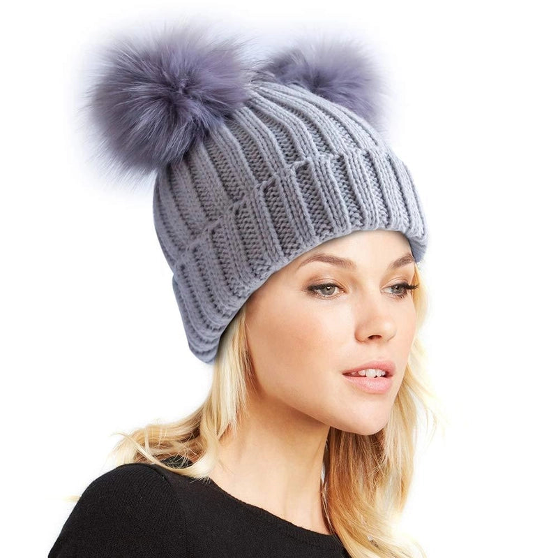 New Wool Hat Ladies Parent-child Detachable Double Fur Ball Fur Ear Protection Warm Knitted Hat