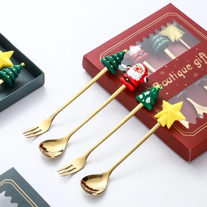 Christmas Christmas Santa Claus Stainless Steel Spoon Fruit Fork 1 Set